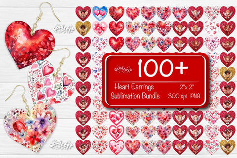 Sublimation earring bundle Heart earrings Valentine earrings sublimation Valentine Flower hearts Watercolor Sublimation Createya Design 