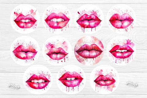 Sublimation earring bundle Round earring Red Lips Sublimation design Valentine Hearts Watercolor png Sublimation Createya Design 