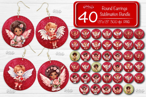 Sublimation earring bundle Round earring Valentine Sublimation design Baby angel png Watercolor Sublimation Createya Design 