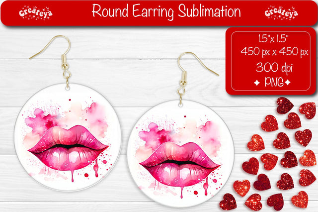 Sublimation Earrings. Red Lips Valentines Round Designs Sublimation Createya Design 