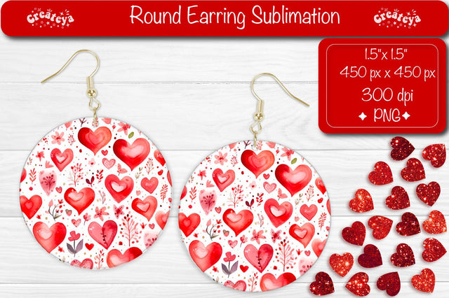 Sublimation Earrings – Romantic Flower Hearts Valentine Design Sublimation Createya Design 