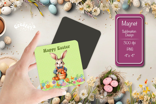Sublimation Easter Magnets – Bunny Square Fridge & Dishwasher Design Sublimation Createya Design 