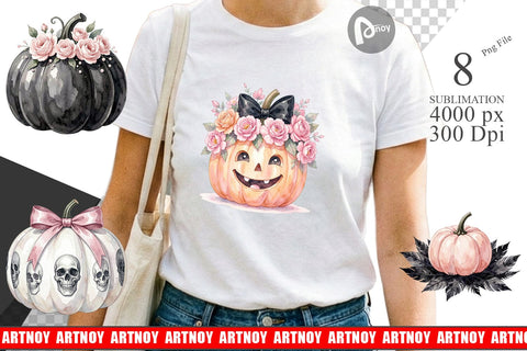 Sublimation Elegant Soft Goth Pumpkin Watercolor Sublimation artnoy 