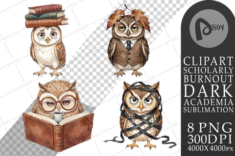 Sublimation Exhausted Owl Dark Academia Watercolor Sublimation artnoy 