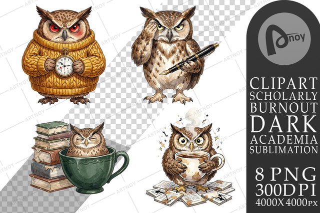 Sublimation Exhausted Owl Dark Academia Watercolor Sublimation artnoy 