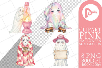 Sublimation Exhausted Retro Ghost Pink Watercolor Sublimation artnoy 