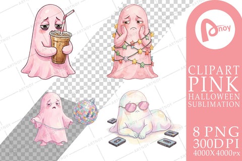 Sublimation Exhausted Retro Ghost Pink Watercolor Sublimation artnoy 