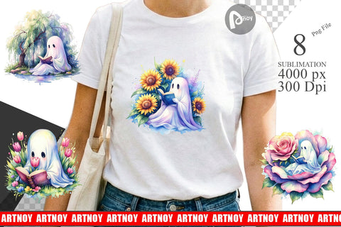Sublimation Floral Garden Bookworm Ghost Sublimation artnoy 