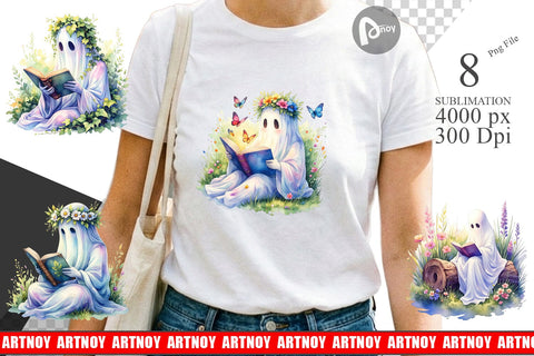 Sublimation Floral Garden Bookworm Ghost Sublimation artnoy 