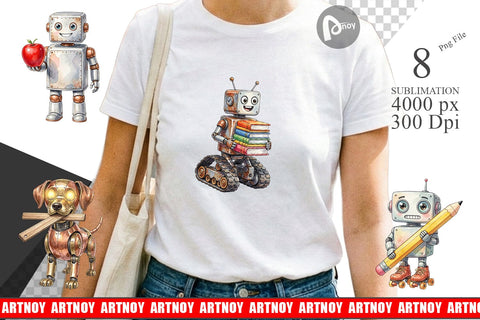 Sublimation Friendly Retro School Robot Watercolor Sublimation artnoy 