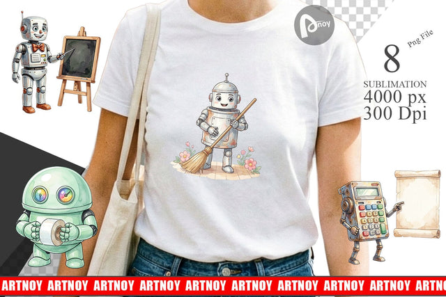 Sublimation Friendly Retro School Robot Watercolor Sublimation artnoy 