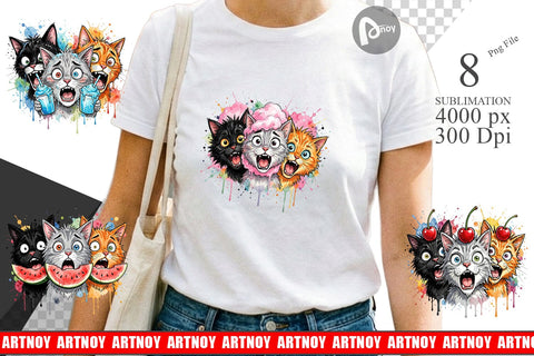 Sublimation Funny Treat Panic Cats Watercolor Sublimation artnoy 
