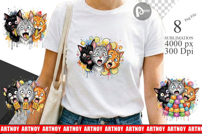 Sublimation Funny Treat Panic Cats Watercolor Sublimation artnoy 