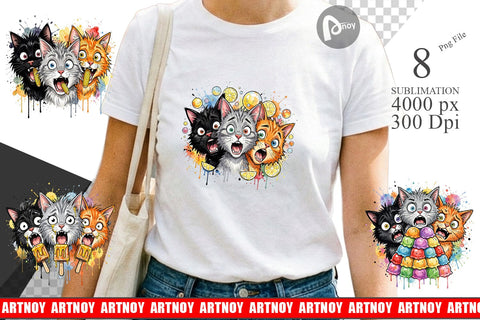 Sublimation Funny Treat Panic Cats Watercolor Sublimation artnoy 