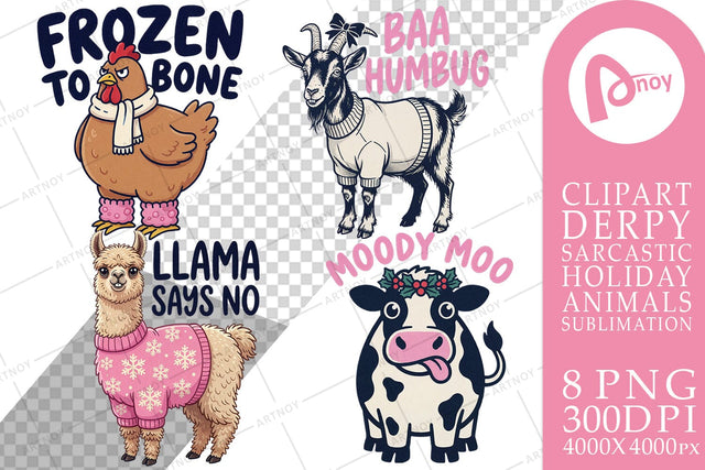 Sublimation Grumpy Barnyard Christmas Animals Sublimation artnoy 