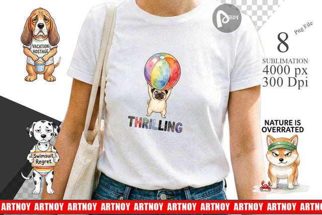 Sublimation Grumpy Beach Dog Sarcastic Watercolor Sublimation artnoy 