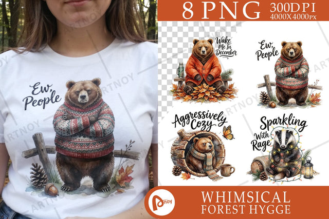 Sublimation Grumpy Bear Badger Hygge Watercolor Quote Sublimation artnoy 