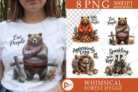 Sublimation Grumpy Bear Badger Hygge Watercolor Quote Sublimation artnoy 