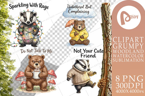 Sublimation Grumpy Bear Badger Hygge Watercolor Sublimation artnoy 
