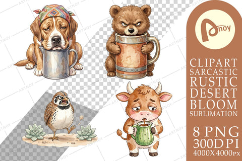 Sublimation Grumpy Desert Coffee Animal Watercolor Sublimation artnoy 