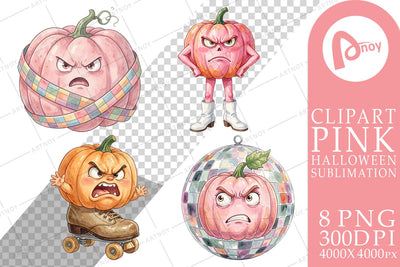 Sublimation Grumpy Pink Pumpkin Retro Watercolor Sublimation artnoy 