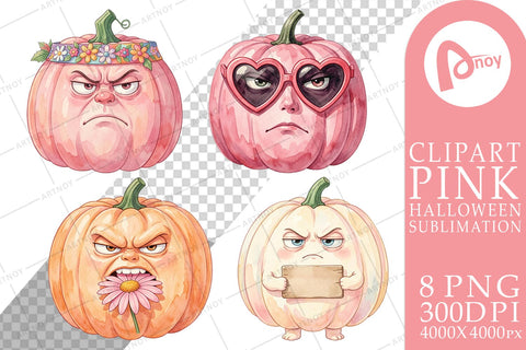 Sublimation Grumpy Pink Pumpkin Retro Watercolor Sublimation artnoy 