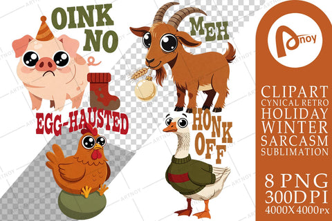 Sublimation Grumpy Retro Christmas Farm Animals SVG artnoy 