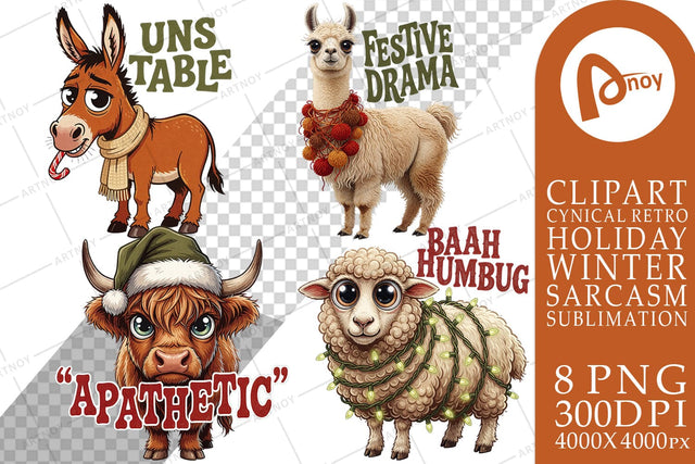Sublimation Grumpy Retro Christmas Farm Animals SVG artnoy 