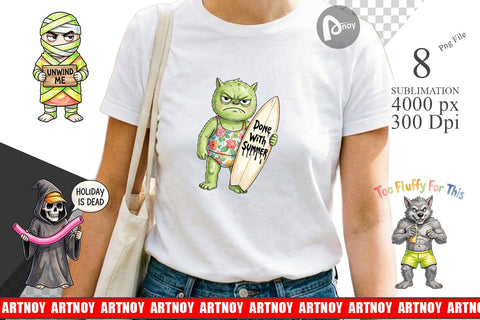 Sublimation Grumpy Summerween Monster Watercolor Sublimation artnoy 