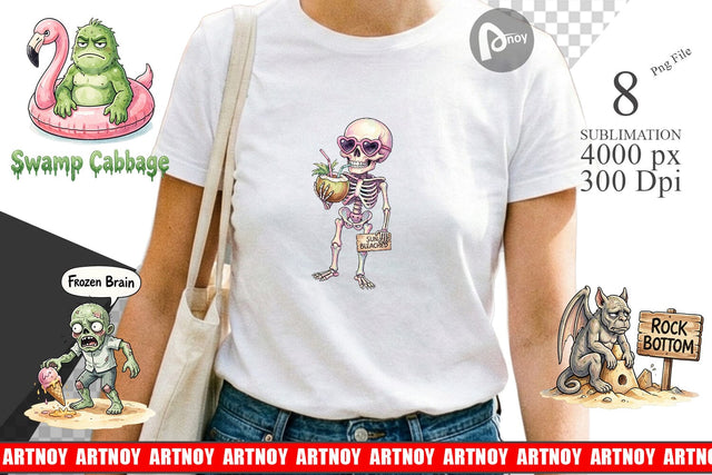 Sublimation Grumpy Summerween Monster Watercolor Sublimation artnoy 