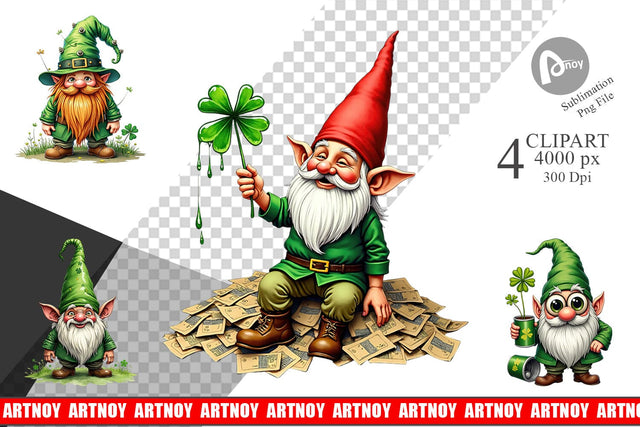 Sublimation Grunge Shamrock Gnome Sublimation artnoy 