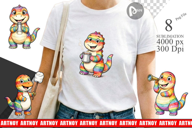 Sublimation Happy Campfire Dino Watercolor Sublimation artnoy 