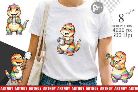 Sublimation Happy Campfire Dino Watercolor Sublimation artnoy 
