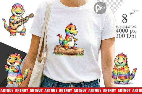 Sublimation Happy Campfire Dino Watercolor Sublimation artnoy 