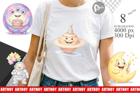 Sublimation Happy Round Space Birthday Watercolor Sublimation artnoy 