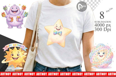 Sublimation Happy Round Space Birthday Watercolor Sublimation artnoy 