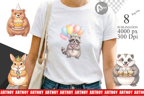 Sublimation Happy Round Woodland Birthday Watercolor Sublimation artnoy 