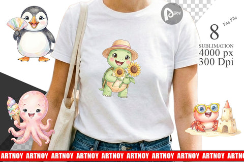 Sublimation Happy Summer Animals Watercolor Sublimation artnoy 