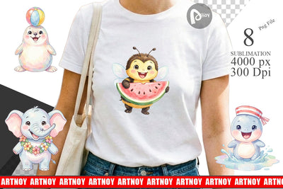 Sublimation Happy Summer Animals Watercolor Sublimation artnoy 
