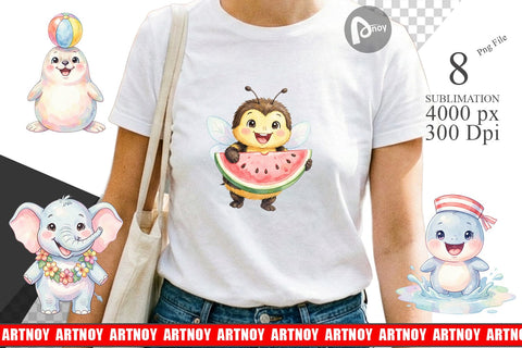 Sublimation Happy Summer Animals Watercolor Sublimation artnoy 
