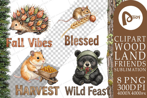 Sublimation Harvest Foraged Woodland Folk Watercolor Sublimation artnoy 