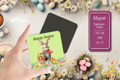 Sublimation Kitchen Magnets – Easter Bunny Square Fridge PNG Sublimation Createya Design 