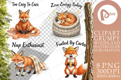 Sublimation Lazy Fox Cozy Hygge Watercolor Sublimation artnoy 