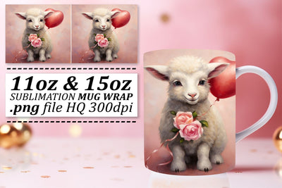 Sublimation Love Theme Mug Wrap - Animals in Love with Heart Balloon 11oz 15oz Sublimation afrosvg 