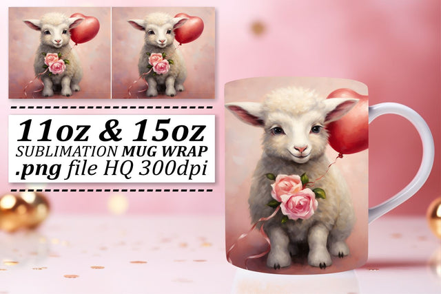 Sublimation Love Theme Mug Wrap - Animals in Love with Heart Balloon 11oz 15oz Sublimation afrosvg 