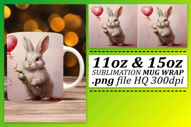 Sublimation Love Theme Mug Wrap - Heart Balloon Animals 11oz 15oz Sublimation afrosvg 