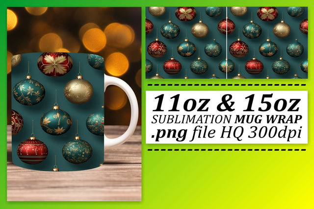 Sublimation Magic: Christmas Ornaments Pattern Mug Wrap Sublimation afrosvg 