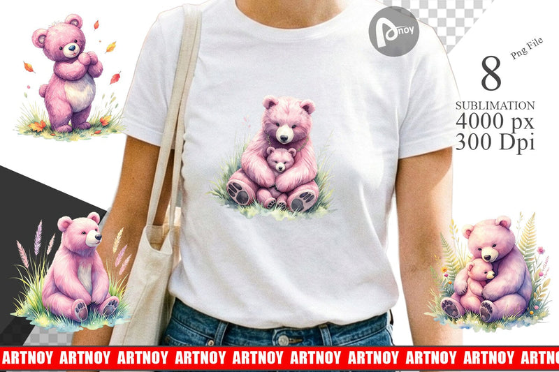 Sublimation Mama Bear Cub Watercolor Sublimation artnoy 