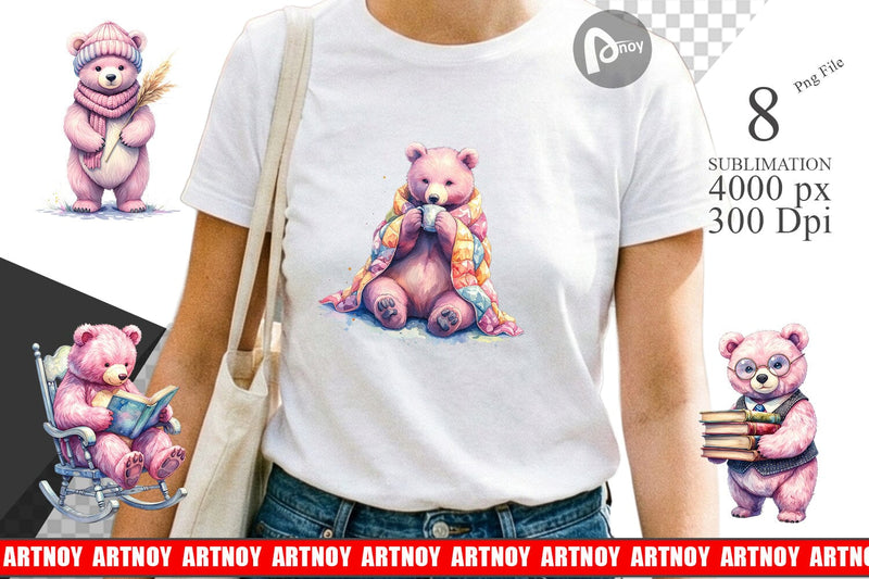 Sublimation Mama Bear Reading Watercolor Sublimation artnoy 