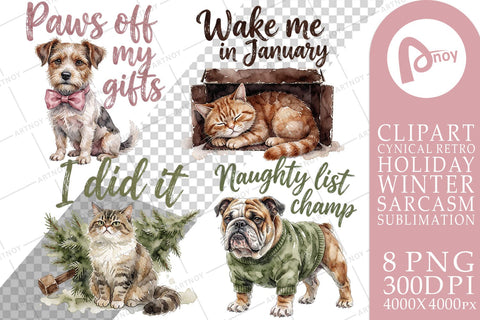 Sublimation Moody Sarcastic Christmas Pets Watercolor SVG artnoy 